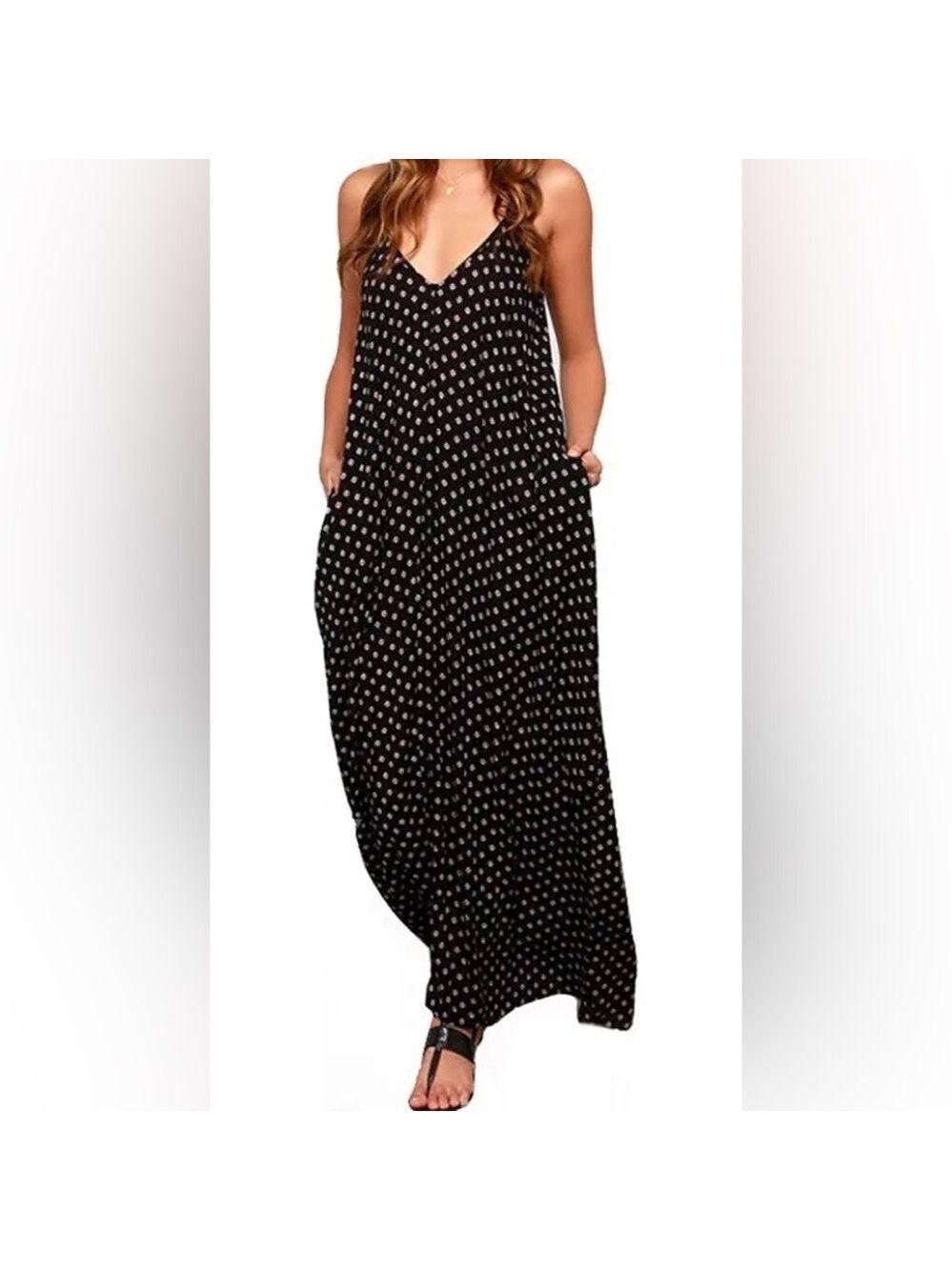 Polka Dot V-neck Boho Maxi Dress Sz Small